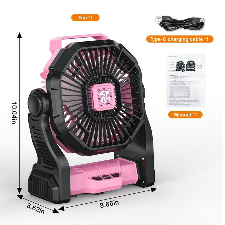 Dorm Essential Cold Air Battery Powered Fan With LED Lantern,Dual Motor Camping Fan, 4-Speed Adjustable Desktop Fan With Hook, Portable Outdoor Fan, Suitable For Tents, Power Outages, And Construction Sites,Camping Portable Fan
