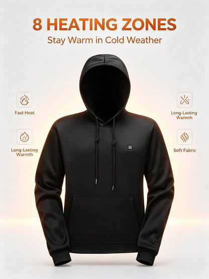 Unisex 8-Zone Heated Hoodie, 3-Level Adjustable USB-Powered Warm Sports Sweatshirt, Suitable For Winter Outdoor Sports And Daily Wear, Power Bank Not Included