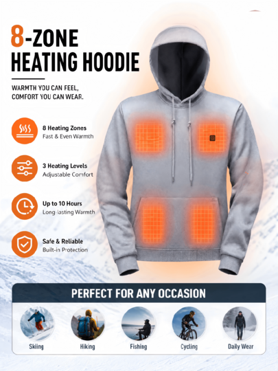 Winter 8-zone Heated Hoodie Grey