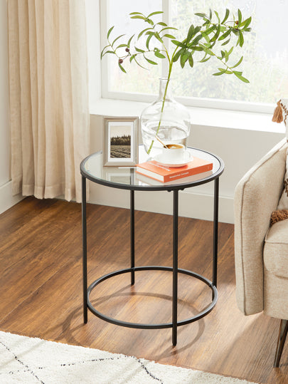 VASAGLE Round Side Table, Glass End Table With Metal Frame, Gold Coffee Table With Modern Style For Living Room, Balcony, Bedroom